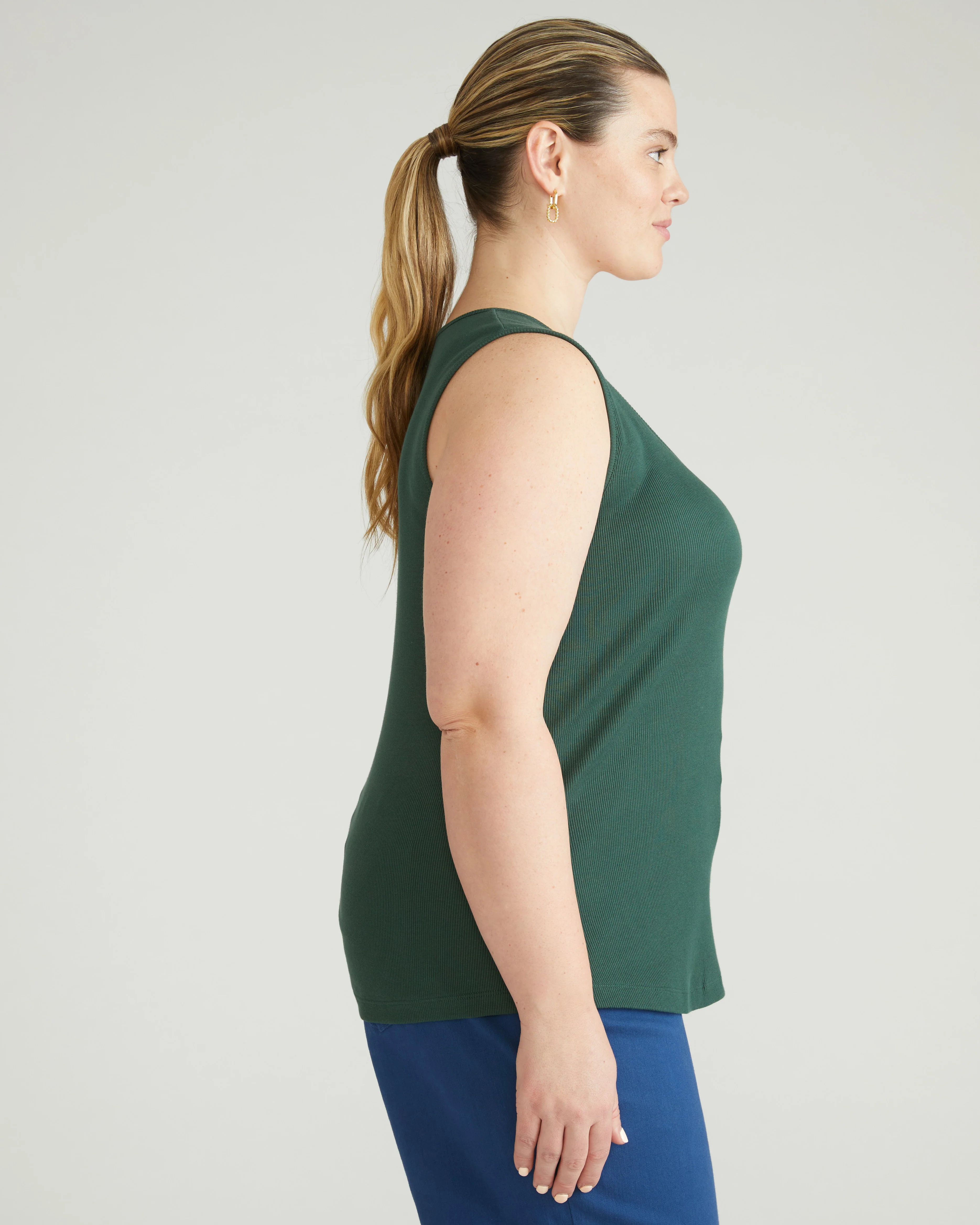 Daisy Ribbed Tank - Conifer