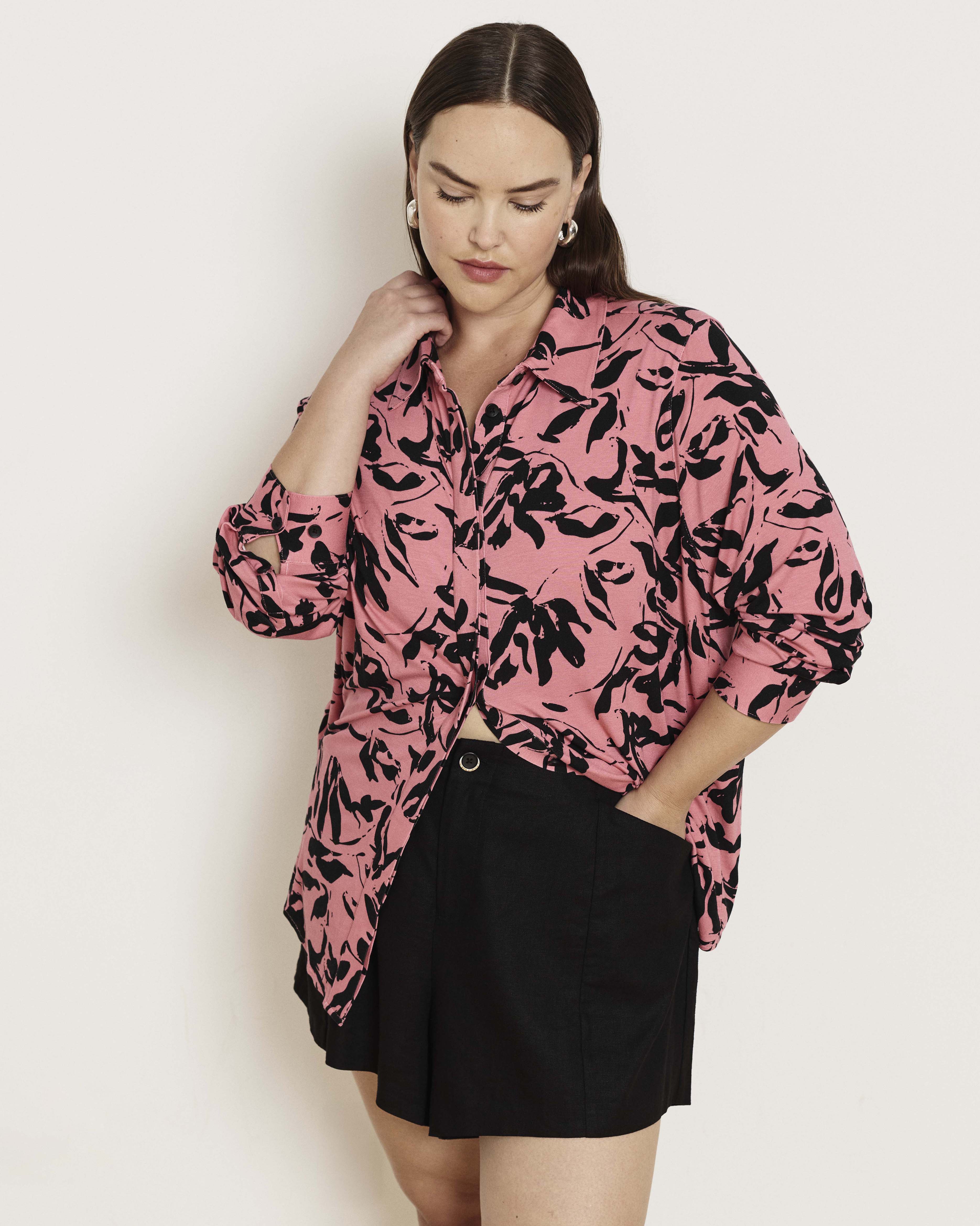 Elbe Liquid Jersey Shirt Classic Fit - Pink Sgraffito Print