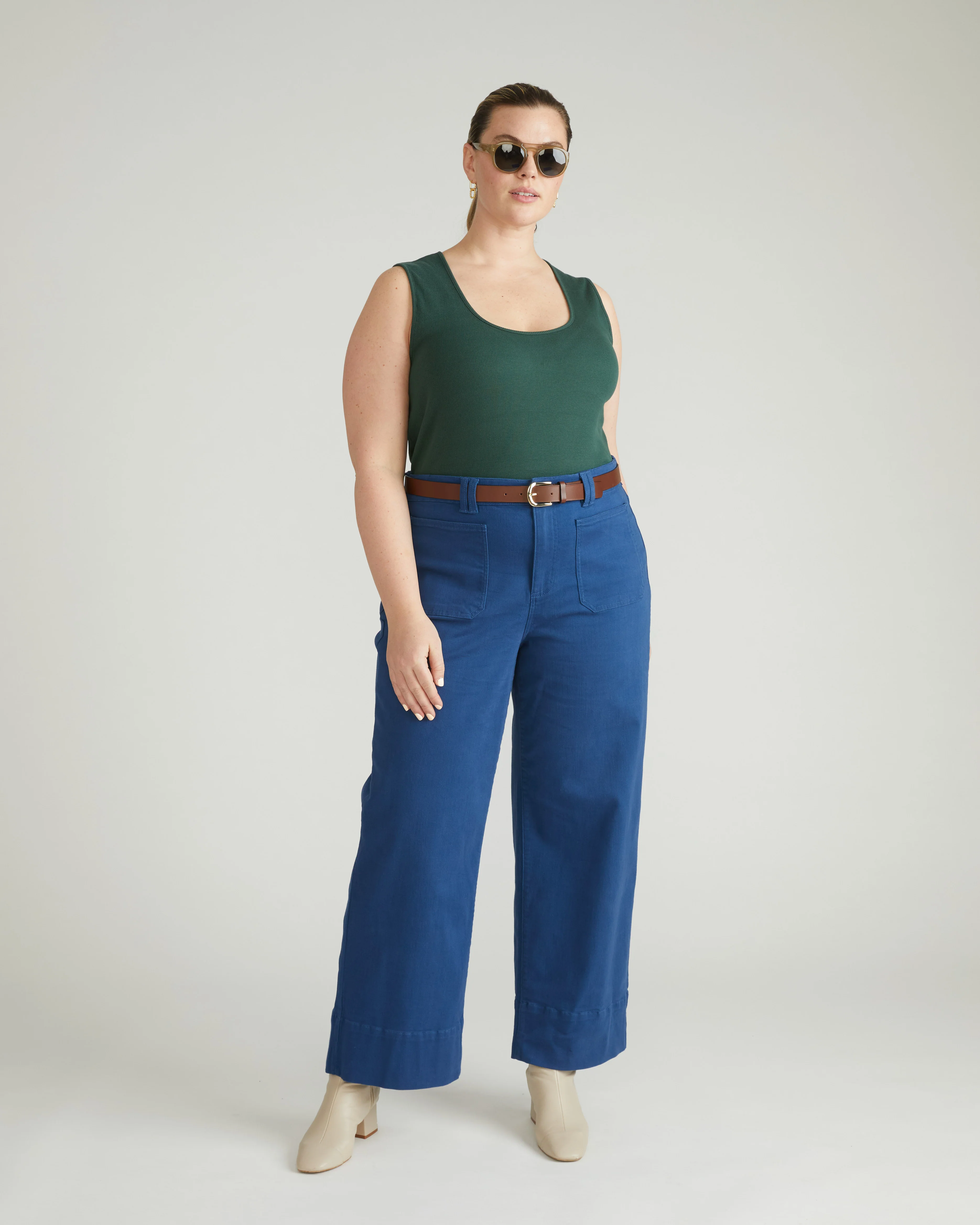Daisy Ribbed Tank - Conifer